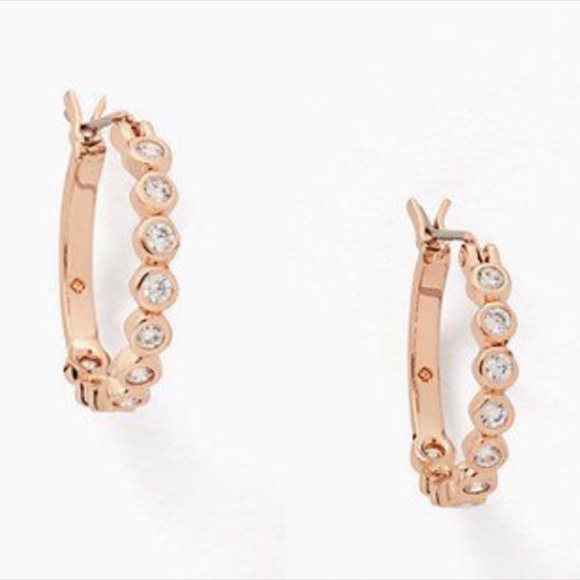 KATE SPADE New York bezel rose gold cz huggie hoop earrings.NWT - Picture 5 of 5
